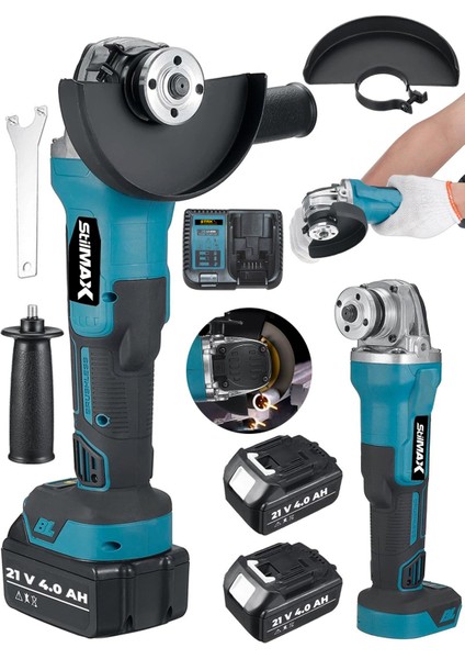 21V 4 Ah Brushless Motor Turbo Şarjlı Metal Başlık Çift Akülü Spiral Taşlama Metal Kesme 125MM fiyatları