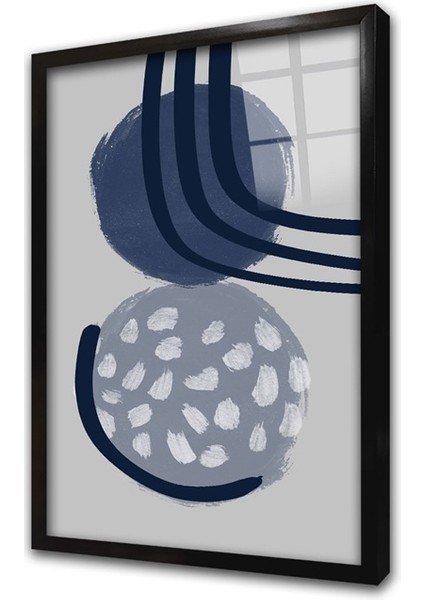 Gri ve Mavi Desenler 2'li Set Çerçeveli Cam Tablo modelleri