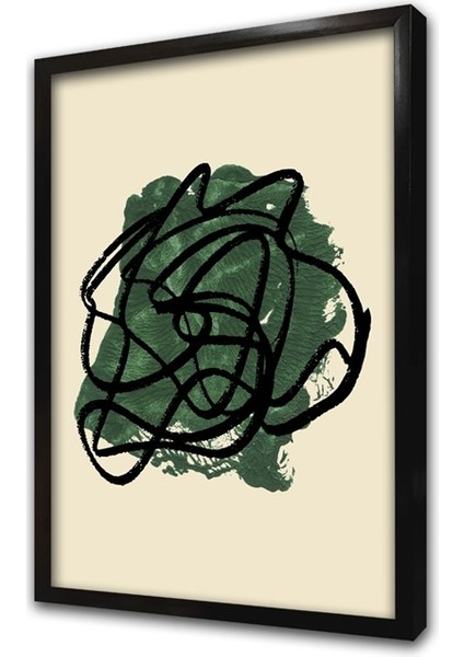 Yeşil Soyut Line Art 2'li Set Çerçeveli Mdf Tablo