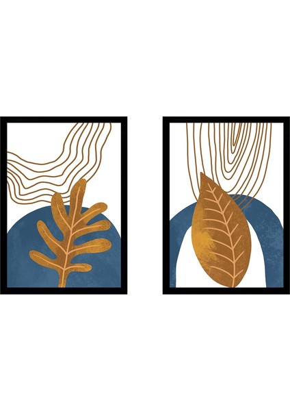 Modern Desenler ve Yaprak 2'li Set Çerçeveli Mdf Tablo
