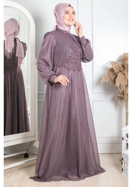Taş Işlemeli Simli Abiye Lila MDA2256