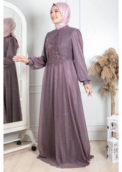 Taş Işlemeli Simli Abiye Lila MDA2256