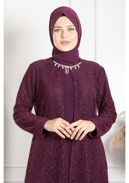 Kolye Detaylı Abiye Mürdüm MDA2220
