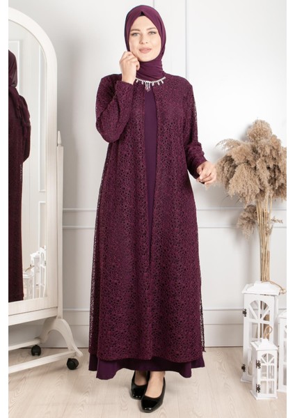 Kolye Detaylı Abiye Mürdüm MDA2220