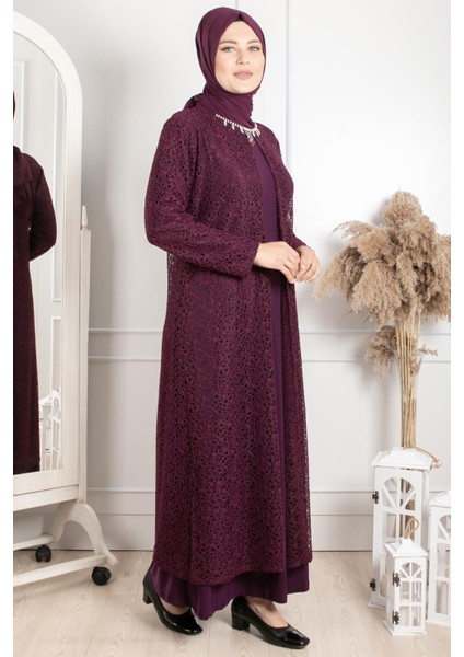 Kolye Detaylı Abiye Mürdüm MDA2220 fırsatları