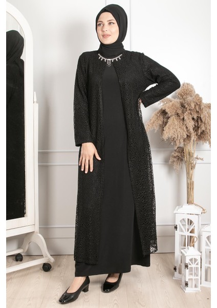 Kolye Detaylı Abiye Siyah MDA2220