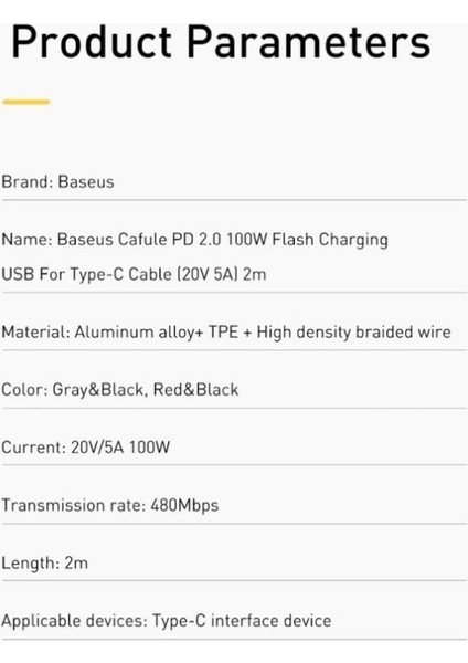 Cafule Pd2.0 100W Hızlı Şarj Type-C Kablo (2 Metre) (Siyah) modelleri