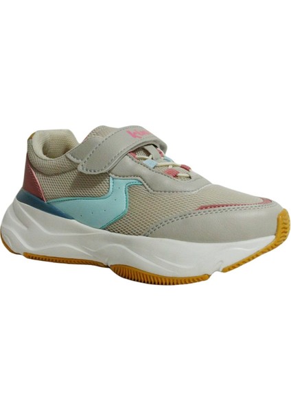 Bej Pembe Mavi Cırtlı Sneakers Spor Ayakkabı