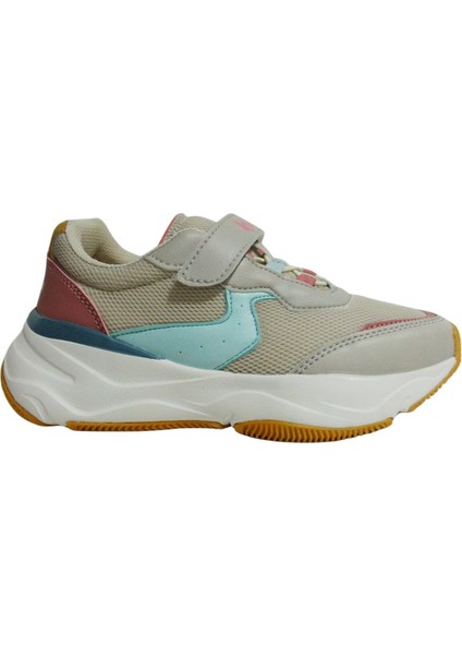 Bej Pembe Mavi Cırtlı Sneakers Spor Ayakkabı