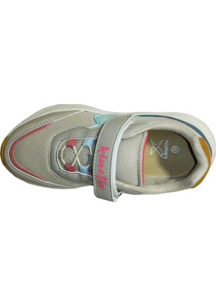 Bej Pembe Mavi Cırtlı Sneakers Spor Ayakkabı