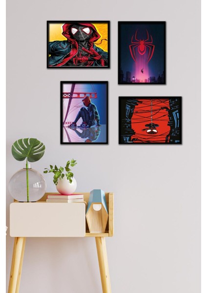 Spiderman 4 Parça Çerçeve Görünümlü Set Tablo