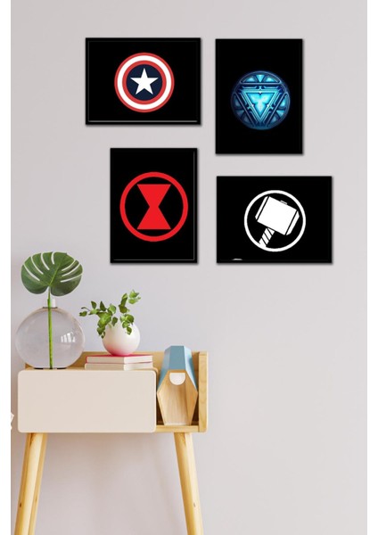 Avengers Icon 4 Parça Çerçeve Görünümlü Set Tablo