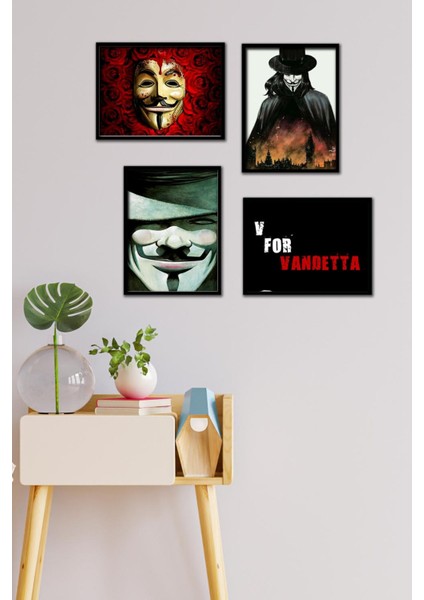 V For Vandetta 4 Parça Çerçeve Görünümlü Set Tablo