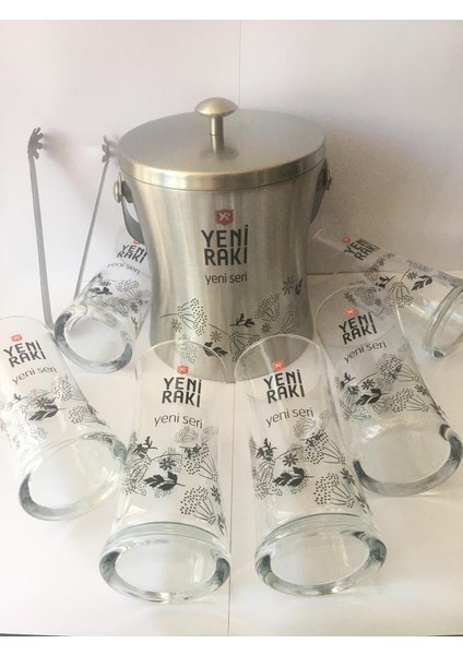 Yeni Seri Anason Rakı Bardağı 6 Adet ve Buz Kovası
