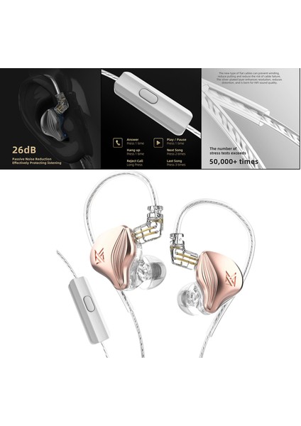 Çift Hibrid Sürücü Kulaklık 0.75MM 2pin Oyun Hd Stereo Hıfı Bas Spor Mic ile Gül Altın (Yurt Dışından)