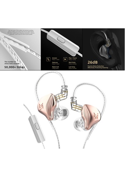 Çift Hibrid Sürücü Kulaklık 0.75MM 2pin Oyun Hd Stereo Hıfı Bas Spor Mic ile Gül Altın (Yurt Dışından)