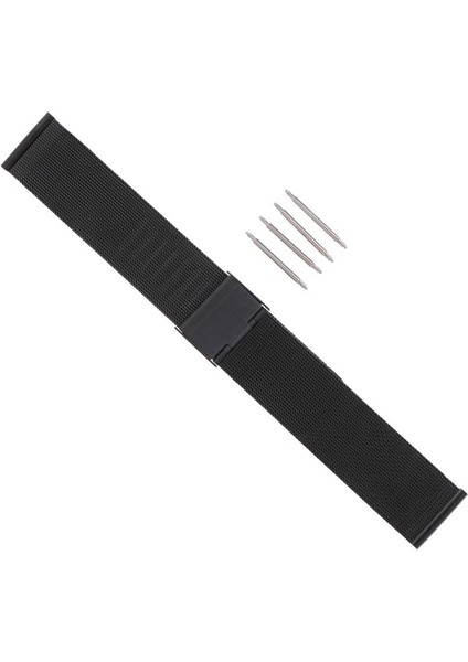 Mesh Paslanmaz Çelik Bilezik Bilek Watch Band Kayışı Güvenlik Toka Siyah 20MM (Yurt Dışından) indirimleri