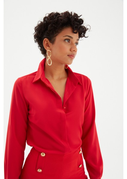 Şifon Klasik Gömlek - Kırmızı fiyatları