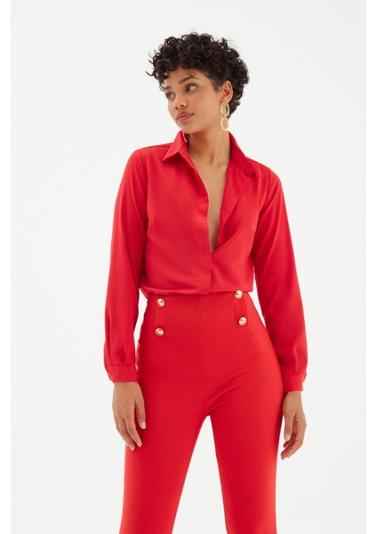 Şifon Klasik Gömlek - Kırmızı modelleri