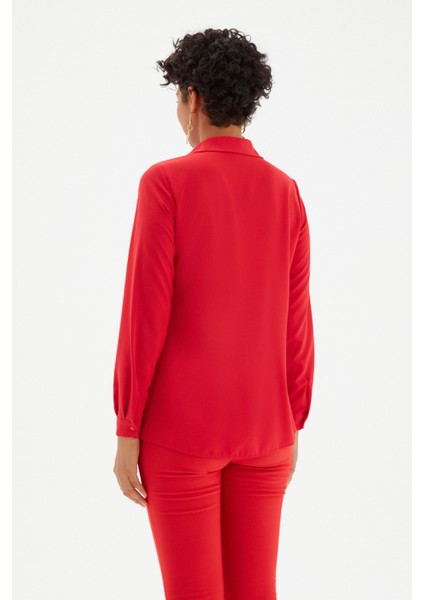 Şifon Klasik Gömlek - Kırmızı indirimleri