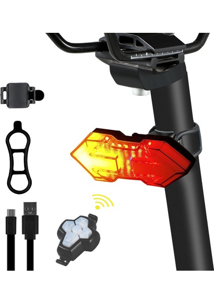 USB Şarj Edilebilir 5 Mod Uzaktan Kumanda Bisiklet Arka Uyarı Lambası - Siyah (Yurt Dışından)
