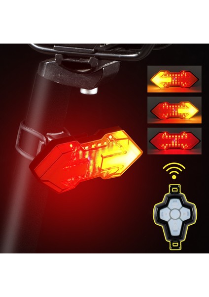 USB Şarj Edilebilir 5 Mod Uzaktan Kumanda Bisiklet Arka Uyarı Lambası - Siyah (Yurt Dışından)