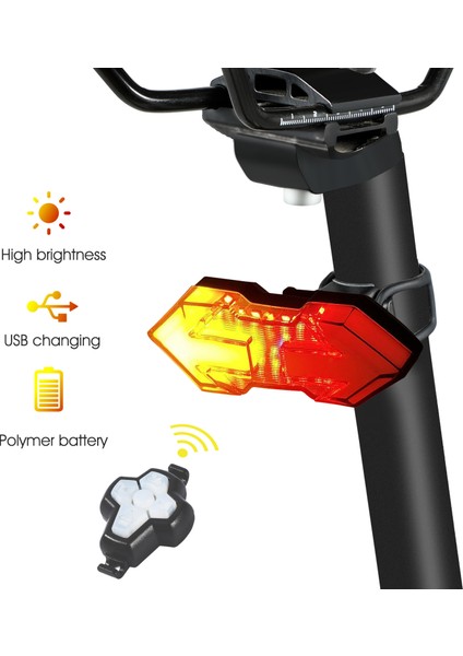 USB Şarj Edilebilir 5 Mod Uzaktan Kumanda Bisiklet Arka Uyarı Lambası - Siyah (Yurt Dışından)