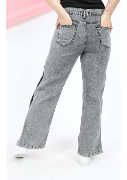 Kız Çocuk Bol Paça Yandan Çıt Çıt Düğmeli Kot Jean Pantolon-PNT-0014