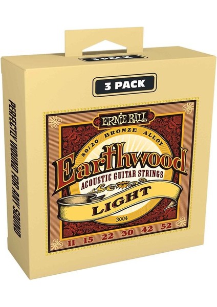 P03004 Earthwood 80/20 Bronze Acoustic Guitar Strings 3-Pack Takım Tel Akustik Gitar Teli 011-052 (3 Set)