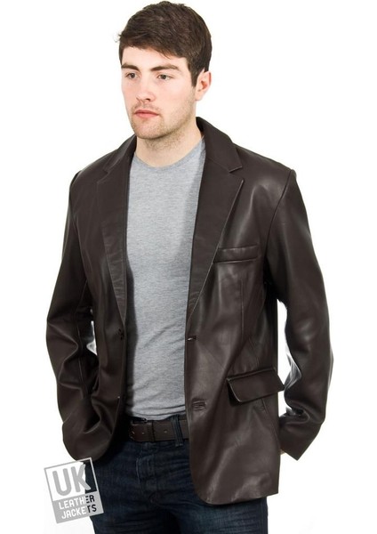 Deri Kahverengi Çift Düğmeli Erkek Deri Ceket