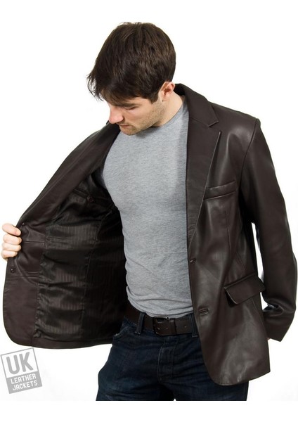 Deri Kahverengi Çift Düğmeli Erkek Deri Ceket fiyatları