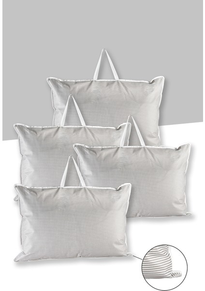 4 Adet - Gri Çizgili Yastık Saklama Çantası 67 x 45 cm