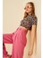 Kadın Pembe Siyah Zebra Kısa Kol Crop Bluz 1