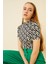 Kadın Siyah Labirent Desenli Kısa Kol Crop Bluzy- 2