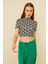 Kadın Siyah Labirent Desenli Kısa Kol Crop Bluzy- 3