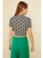Kadın Siyah Labirent Desenli Kısa Kol Crop Bluzy- 4