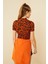 Kadın Turuncu Karışık Desenli Kısa Kol Crop BLUZY-16Y- 3