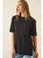 Kadın Siyah Bisiklet Yaka Yandan Yırtmaçlı Kolu Katlı Oversize Örme T-Shirt HZL22S-BD143251 1