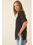 Kadın Siyah Bisiklet Yaka Yandan Yırtmaçlı Kolu Katlı Oversize Örme T-Shirt HZL22S-BD143251 2