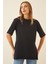 Kadın Siyah Bisiklet Yaka Yandan Yırtmaçlı Kolu Katlı Oversize Örme T-Shirt HZL22S-BD143251 3
