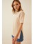 Kadın Bej Bisiklet Yaka Yandan Yırtmaçlı Kolu Katlı Oversize Örme T-Shirt HZL22S-BD143251 2