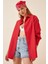 Kadın Kırmızı Oversize Uzun Basic Gömlek HZL22W-BD139001 3