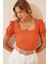 Kadın Oranj Kare Yaka Örme Bluz HZL22W-BD104091 1