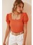 Kadın Oranj Kare Yaka Örme Bluz HZL22W-BD104091 2