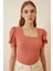 Kadın Gül Kurusu Kare Yaka Örme Bluz HZL22W-BD104091 1