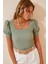 Kadın Çağla Yeşili Kare Yaka Örme Bluz HZL22W-BD104091 2