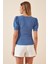 Kadın Mavi Kare Yaka Örme Bluz HZL22W-BD104091 1
