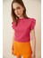 Kadın Koyu Pembe Fırfır Kollu Zincir Kolyeli Örme Bluz HZL22S-BD104301 1