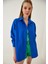 Kadın Canlı Mavi Oversize Uzun Basic Gömlek HZL22W-BD139001 1