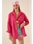Kadın Koyu Pembe Oversize Uzun Basic Gömlek HZL22W-BD139001 2